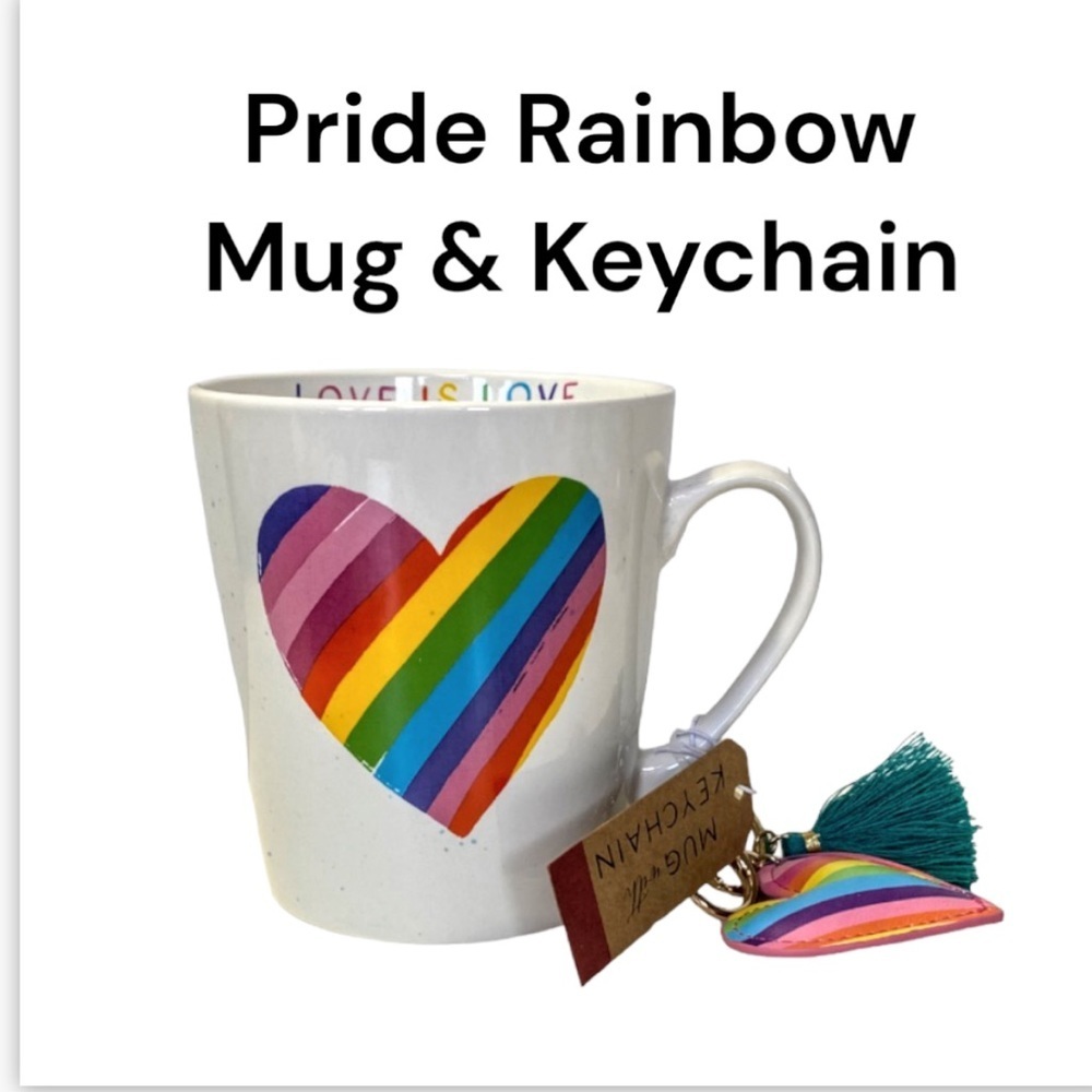 NWT Prima Design Pride Rainbow “Love is Love”  Mug With Keychain LGBTQ